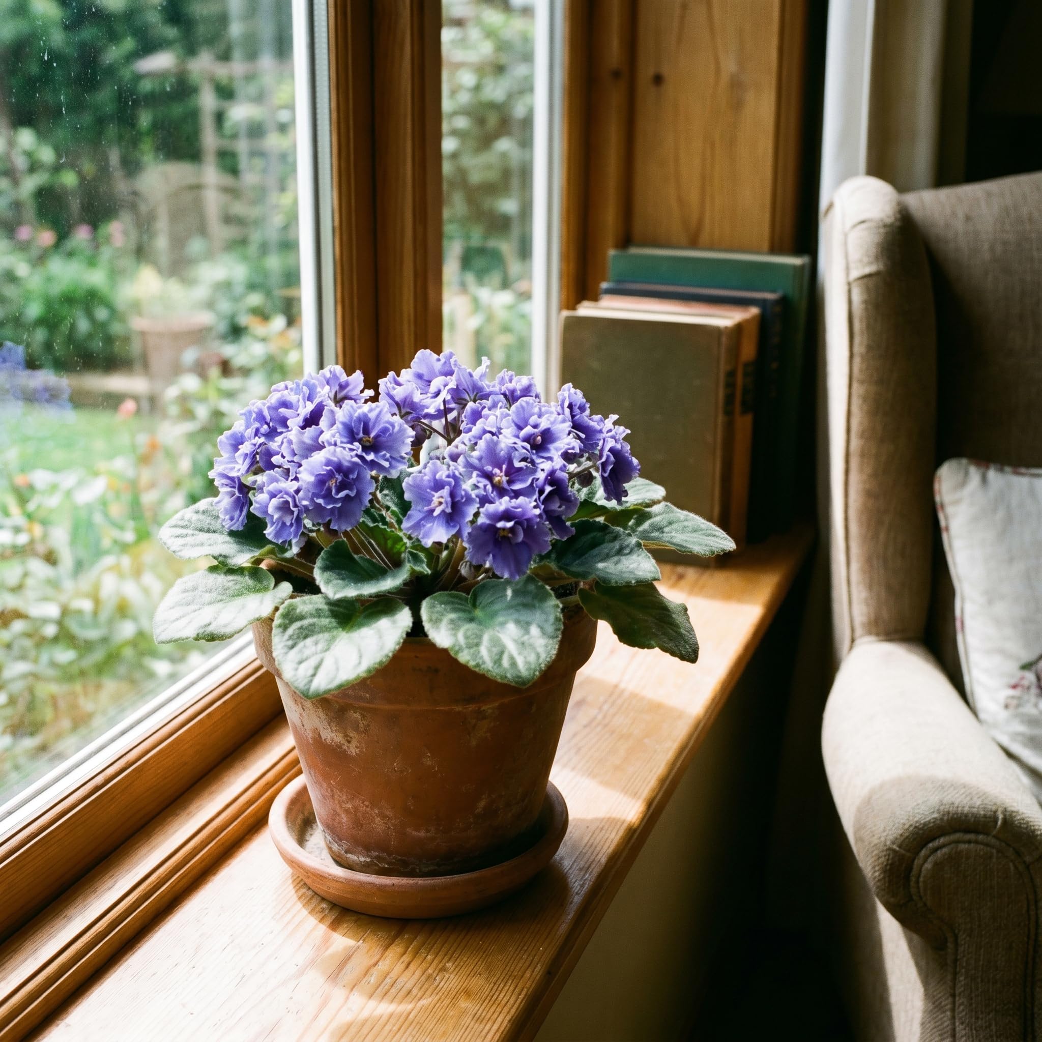 African Violet Plant Live in 4 Inch Pot, Indoor Flowering Houseplant, Compact Blooming Plant for Home or Office (Blue Blooms)