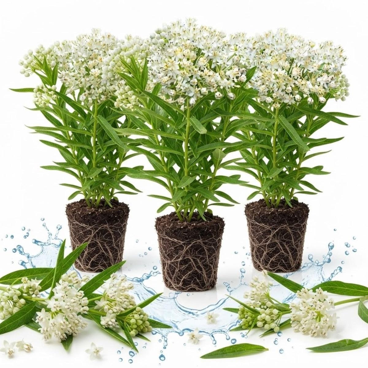 3 Light White Milkweed Plant Live, Asclepias Tuberosa Butterfly Bush, 4-8"