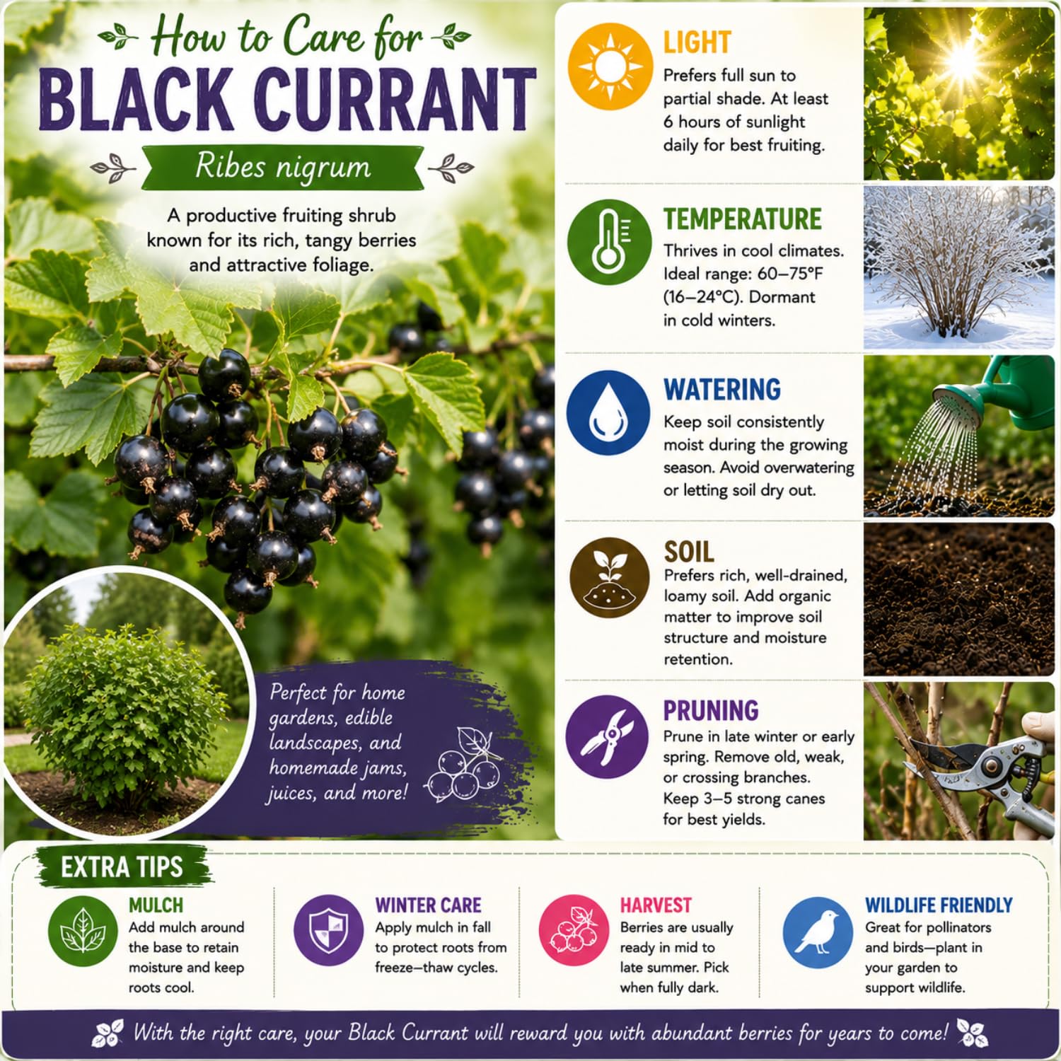 Black Currant Plant Live, Sweet Currant Berry Fruit Starter Plant, 6-12 Inches Tall, Edible Fruit Shrub for Outdoor Garden