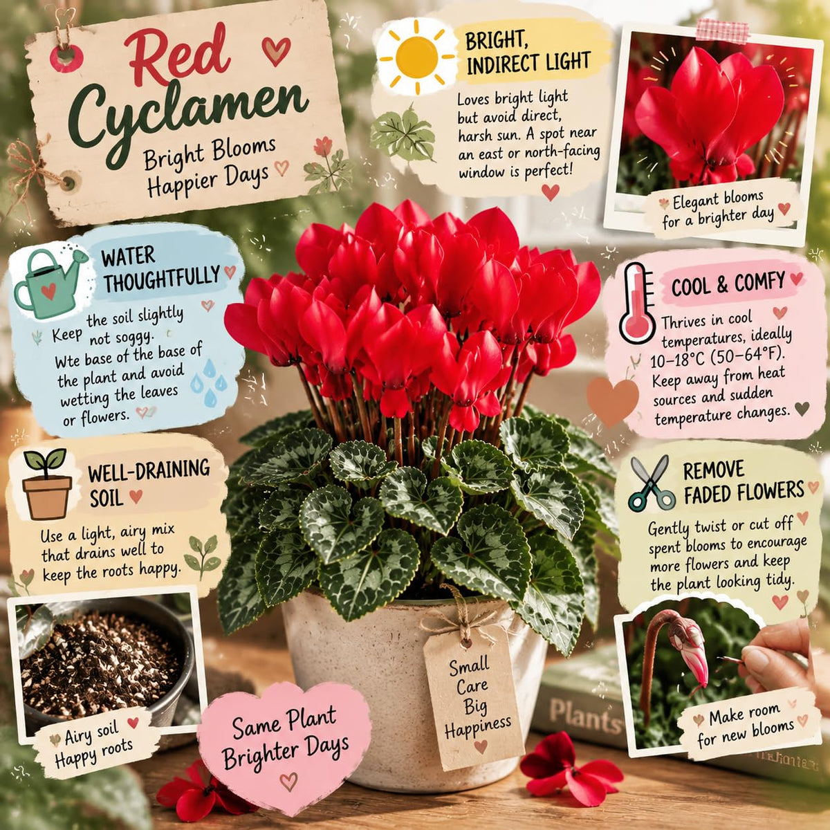 Red Cyclamen Plant Live, Flowering Houseplant, 4" Pot