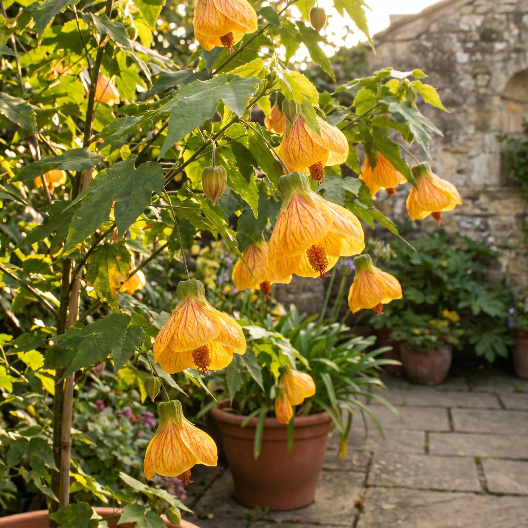 2 Yellow Abutilon Plants 4-8" Tall, Trailing Lantern Flowering Vine for Patio, Containers and Outdoor, Hardy Bell Shaped Flowers Shrubs