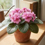African Violet Plant Live in 4 Inch Pot, Indoor Flowering Houseplant, Compact Blooming Plant for Home or Office (Pink Blooms)