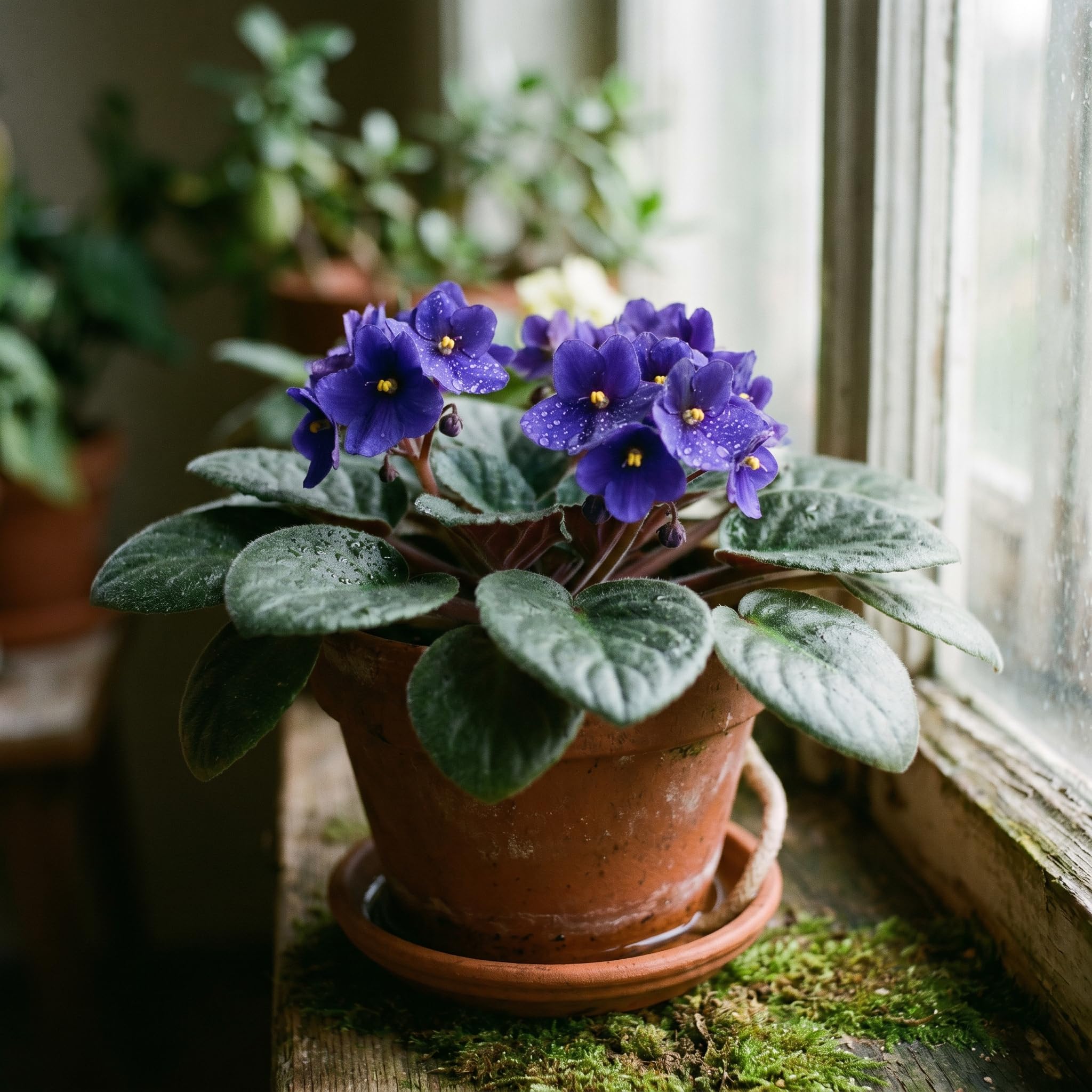 African Violet Plant Live in 4 Inch Pot, Indoor Flowering Houseplant, Compact Blooming Plant for Home or Office (Blue Blooms)