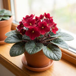 African Violet Plant Live in 4 Inch Pot, Indoor Flowering Houseplant, Compact Blooming Plant for Home or Office (Red Blooms)