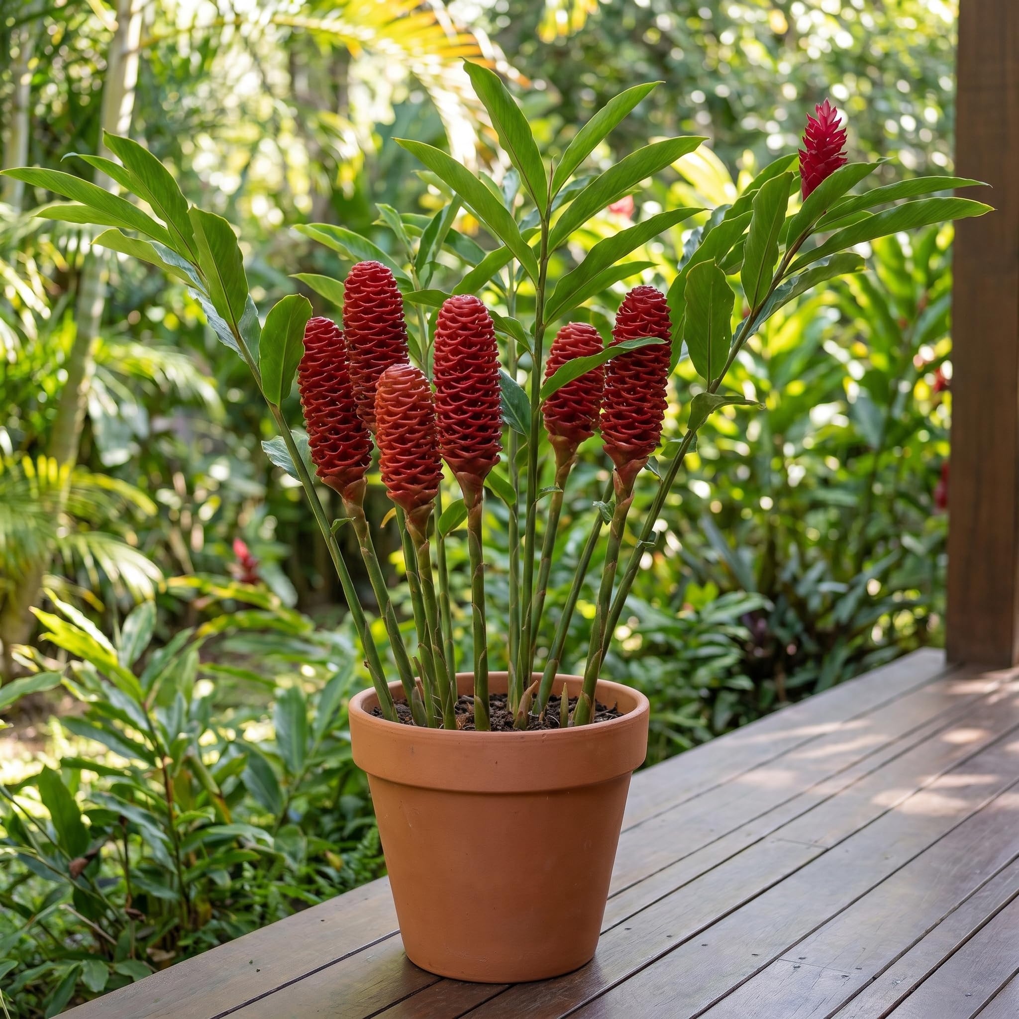 Shampoo Ginger Live Plant, Tropical Zingiber Plant Zingiber Zerumbet, Pinecone Ginger Lily for Indoor and Outdoor Gardens, 4-6 Inch Tall