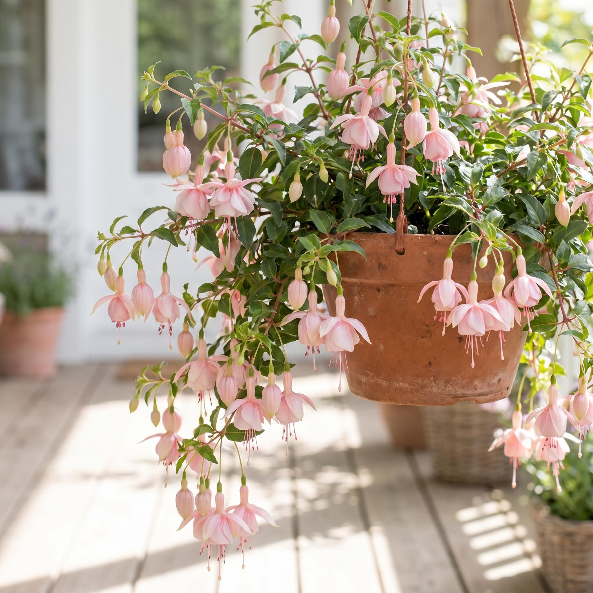 Set 2 Fuchsia Plants Live 2-5 Inches Tall, Colorful Hanging Flower Plants for Patio, Garden and Containers (Light Pink)