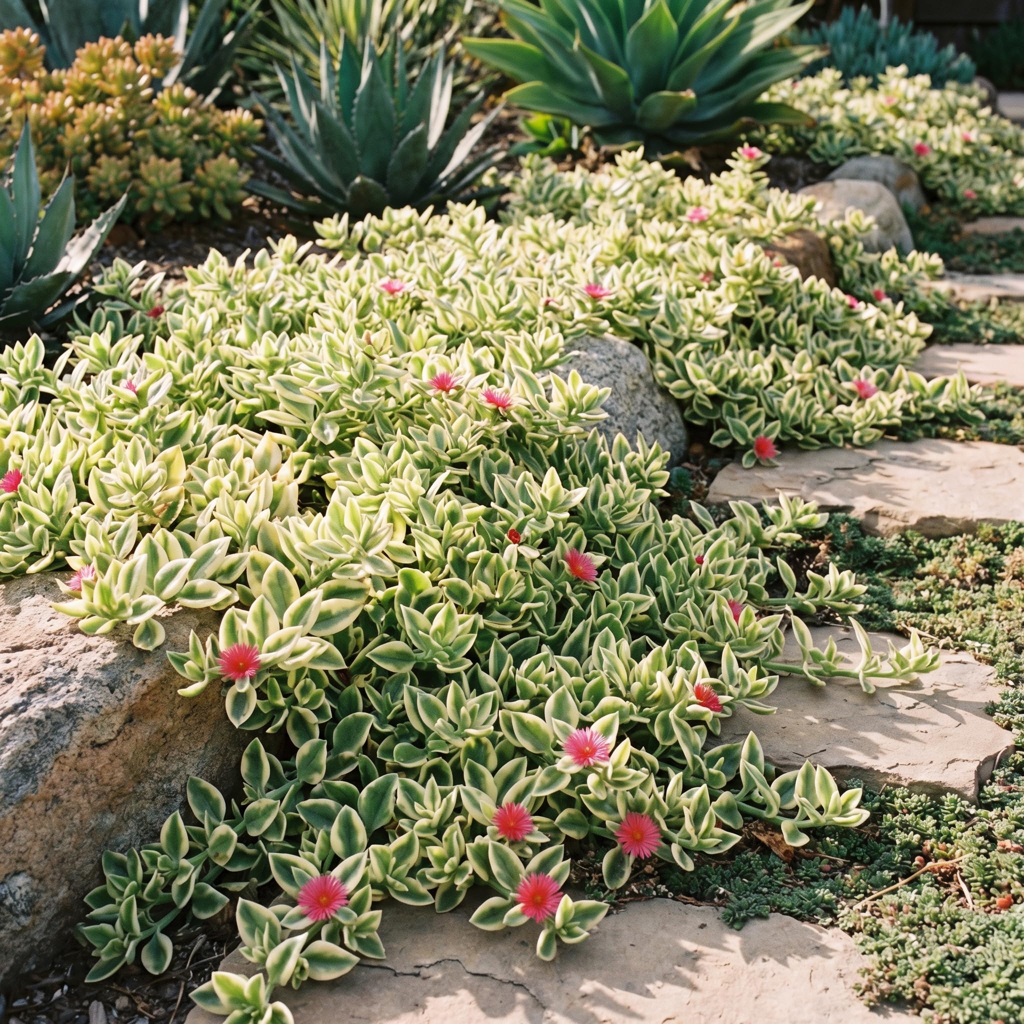 Variegated Ice Plant Live, Perennial Ice Plant Ground Cover for Planting 2 Inch Pot, Baby Sun Rose Plants