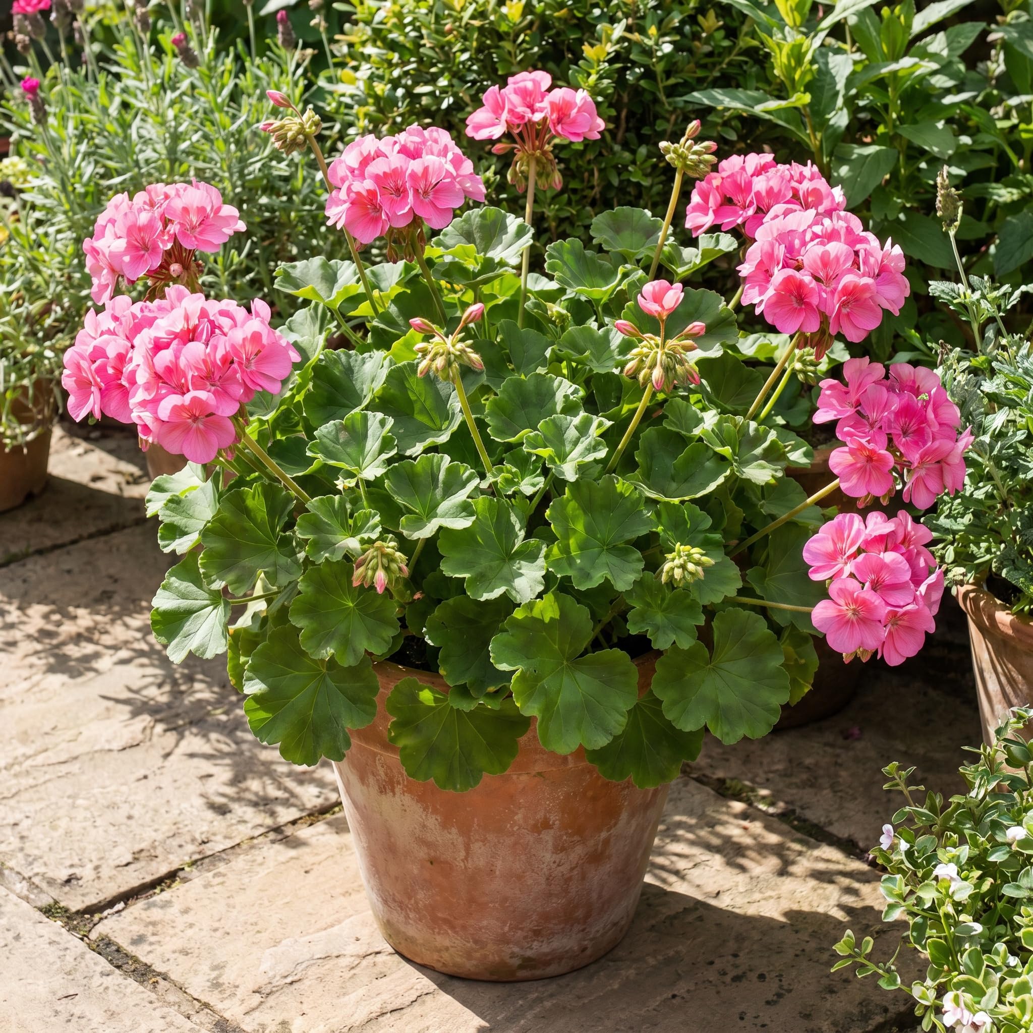 Geranium Live Plant 4'' Pot, Flowering Geranium Well Rooted 3-6'' Tall, Outdoor Patio, Balcony or Container Garden Plants, 2 Plants per Pot (Pink)