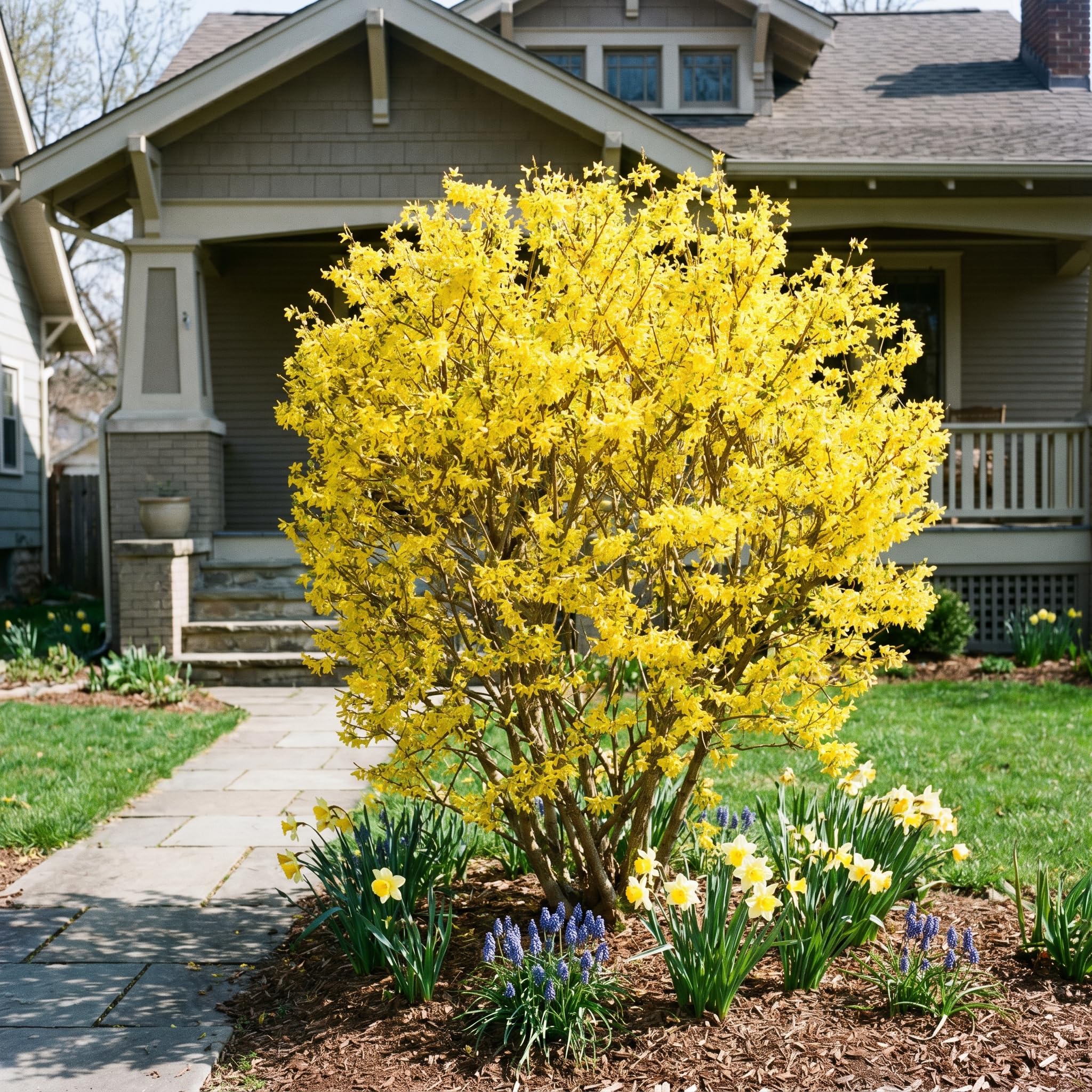 Forsythia Plants Live, Forsythia Plant Well Rooted 4-7 Inch Tall, Lynwood Gold Forsythia Bush for Outdoor Growing 4'' Pot