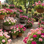 Geranium Live Plant 4'' Pot, Flowering Geranium Well Rooted 3-6'' Tall, Outdoor Patio, Balcony or Container Garden Plants, 2 Plants per Pot (Pink)