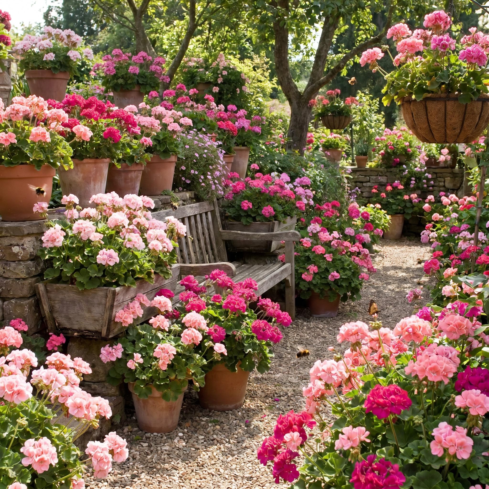 Geranium Live Plant 4'' Pot, Flowering Geranium Well Rooted 3-6'' Tall, Outdoor Patio, Balcony or Container Garden Plants, 2 Plants per Pot (Pink)